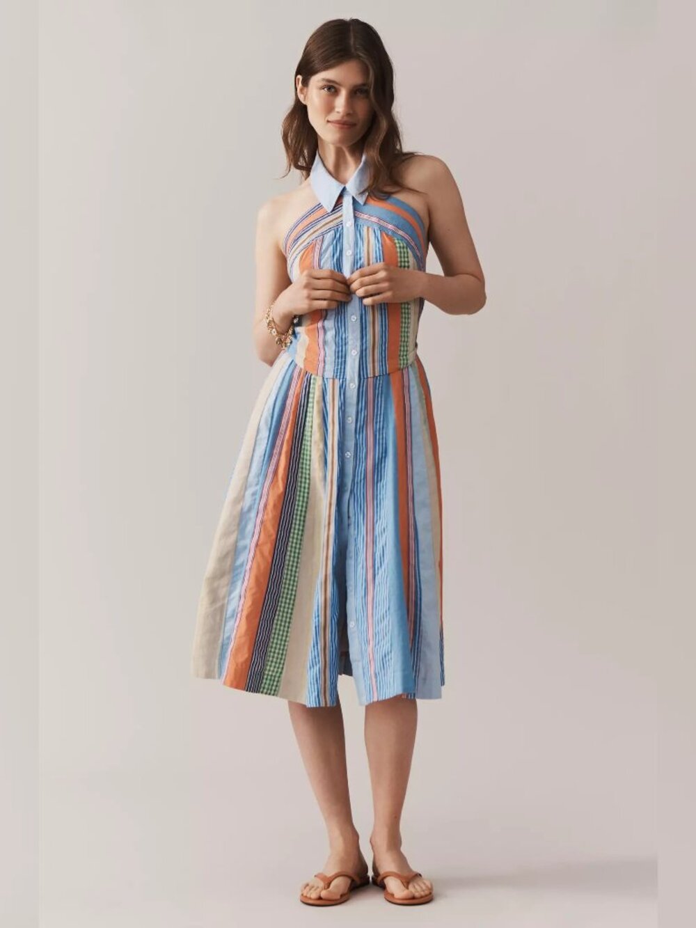 Anthropologie Maeve Collared Halter Shirt Dress XS 2 Women's Striped NEW 46365